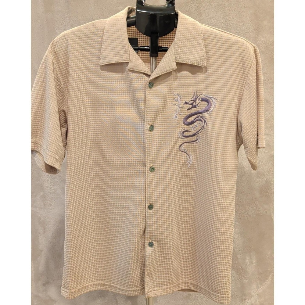 Vintage Enyce Dragon Button Shirt Beige Y2K Hip Hop Embroidered USA XL